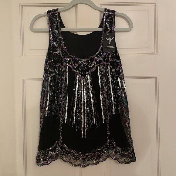 Vision for Innovation Ladies Silver/Iridescent Sequin Black Top Size S NWT - Picture 2 of 7